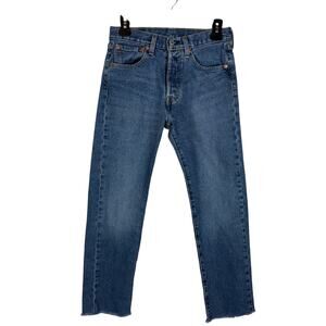 Levi's 501 Jeans Mens 28x29 Blue Denim Frayed Hem Mid-Rise Original Fit Straight